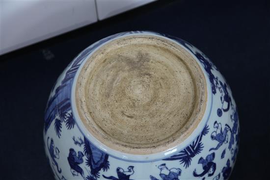 A large Chinese blue and white Hundred Boys goldfish bowl, 42.5cm. diam.